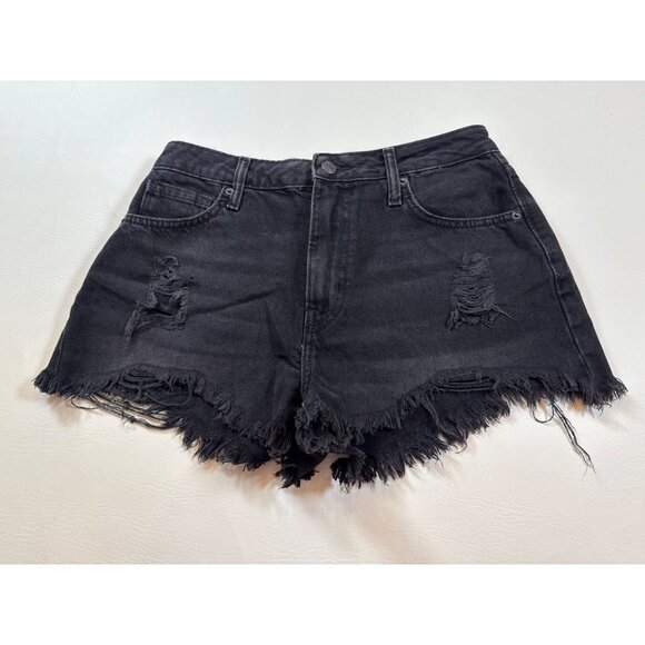 Forever 21 Pants - Forever 21 Premium Black Distressed Denim High-Waist Frayed Wmn Short 27 (BB306)